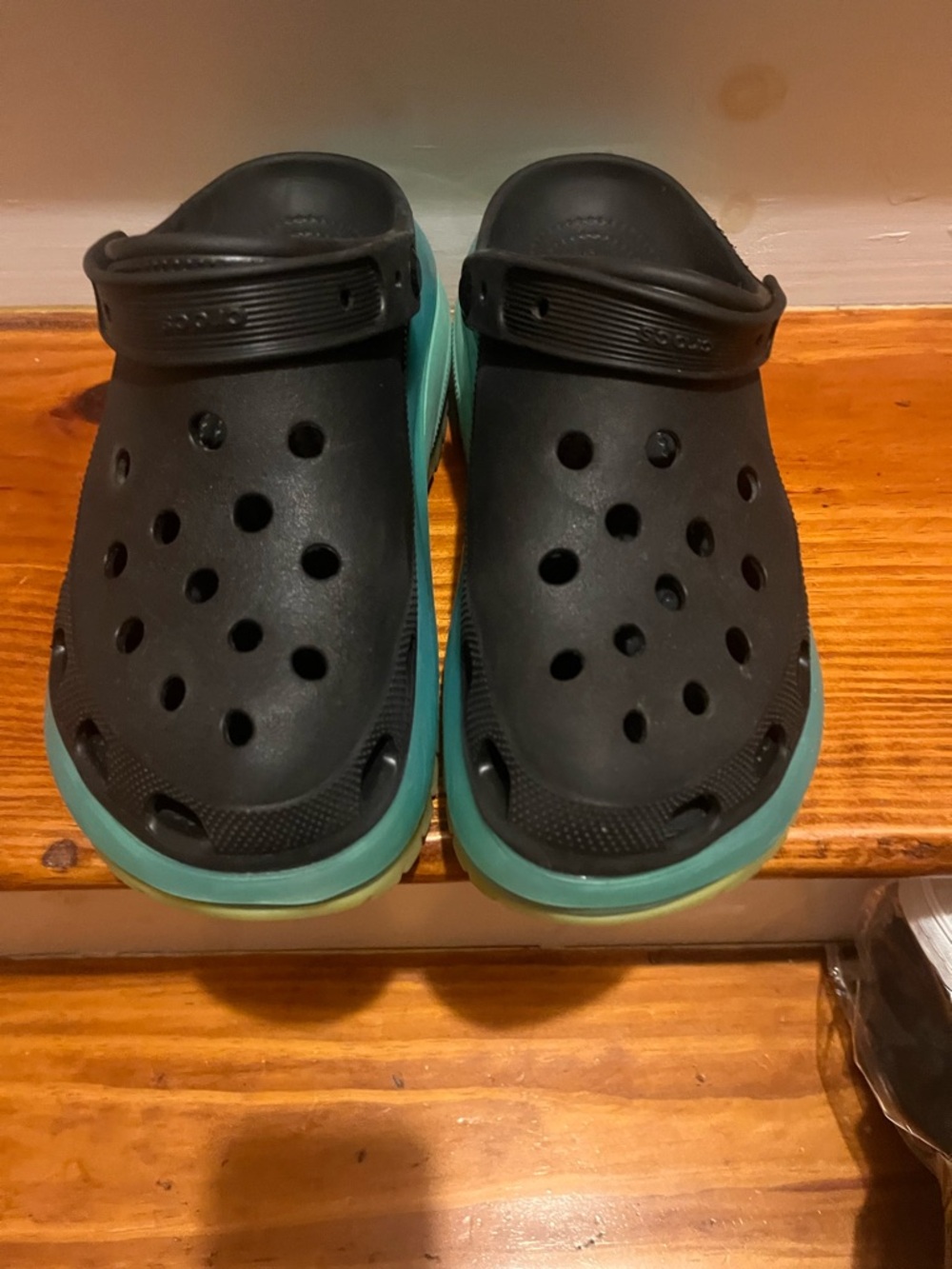 CROCS Mega Crush Platform Black and Teal Slip-On Clogs for Women or Men